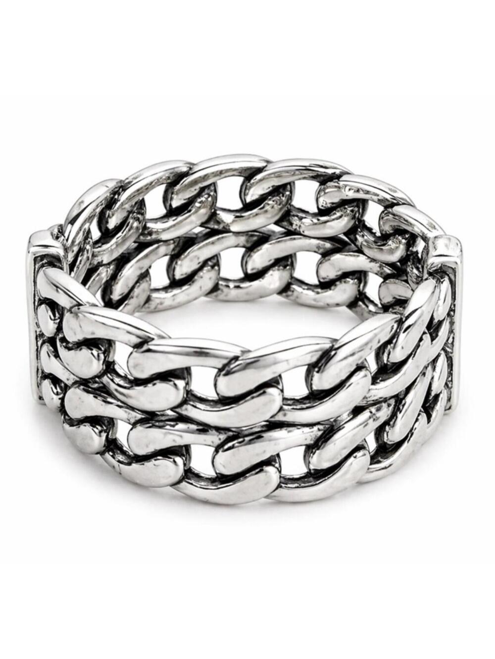 Yves Saint Laurent Paris YSL Chain Link Wide Band Ring Silver S925 - Picture 5 of 5